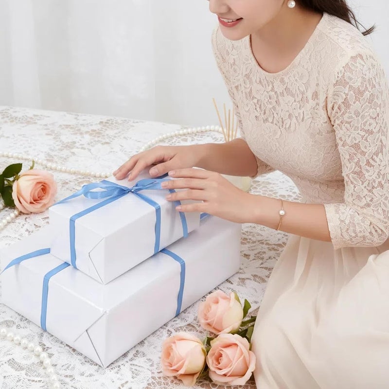 Donyang White Wrapping Paper, 17inch x 33ft Solid Color Metallic Lustre Paper, White Gift Wrapping Paper with Grid Cutting Lines Perfect for Birthday, Wedding, Valentine, Christmas, Baby Shower,Arts & Crafts - Image 5